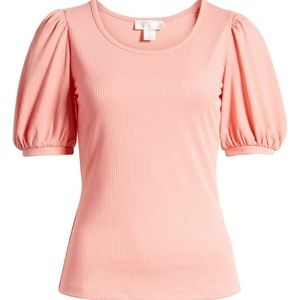Rachel Parcell Puffed Sleeve Tee XS Coral Mauve